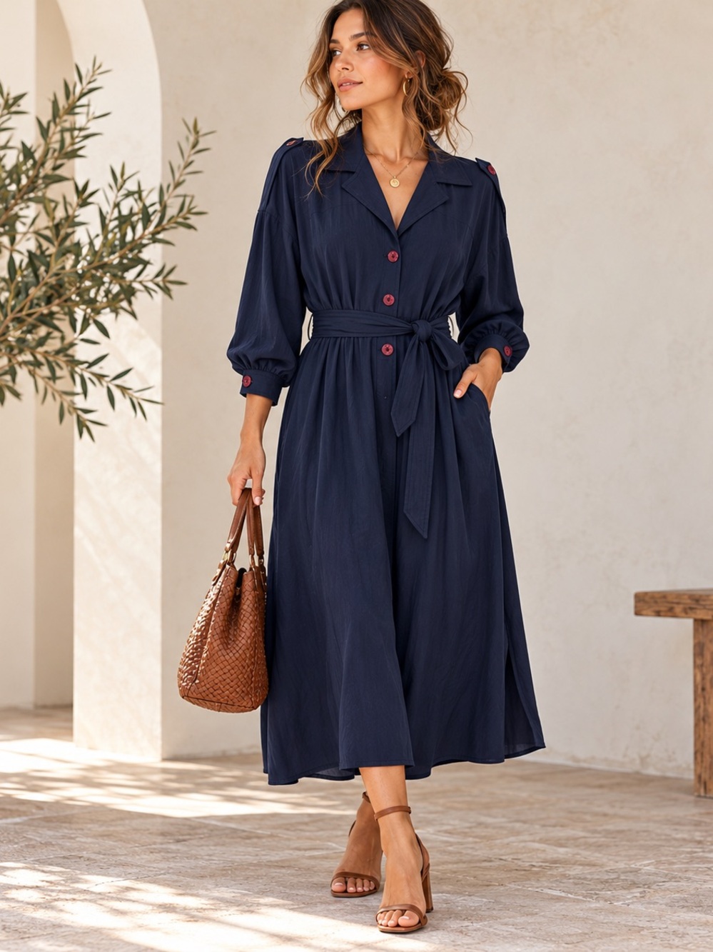 Vintage 100% Silk Navy Belted Midi Dress Made in Canada